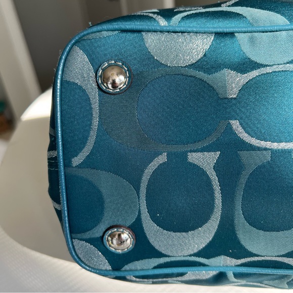 Coach Signature Blue and Silver Print Satchel - Picture 6 of 14